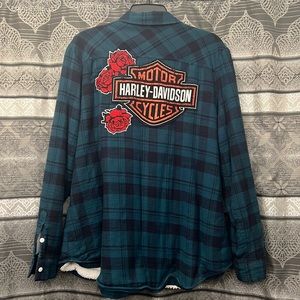 Harley Davidson Navy/Teal Plaid Winter L/S Shirt